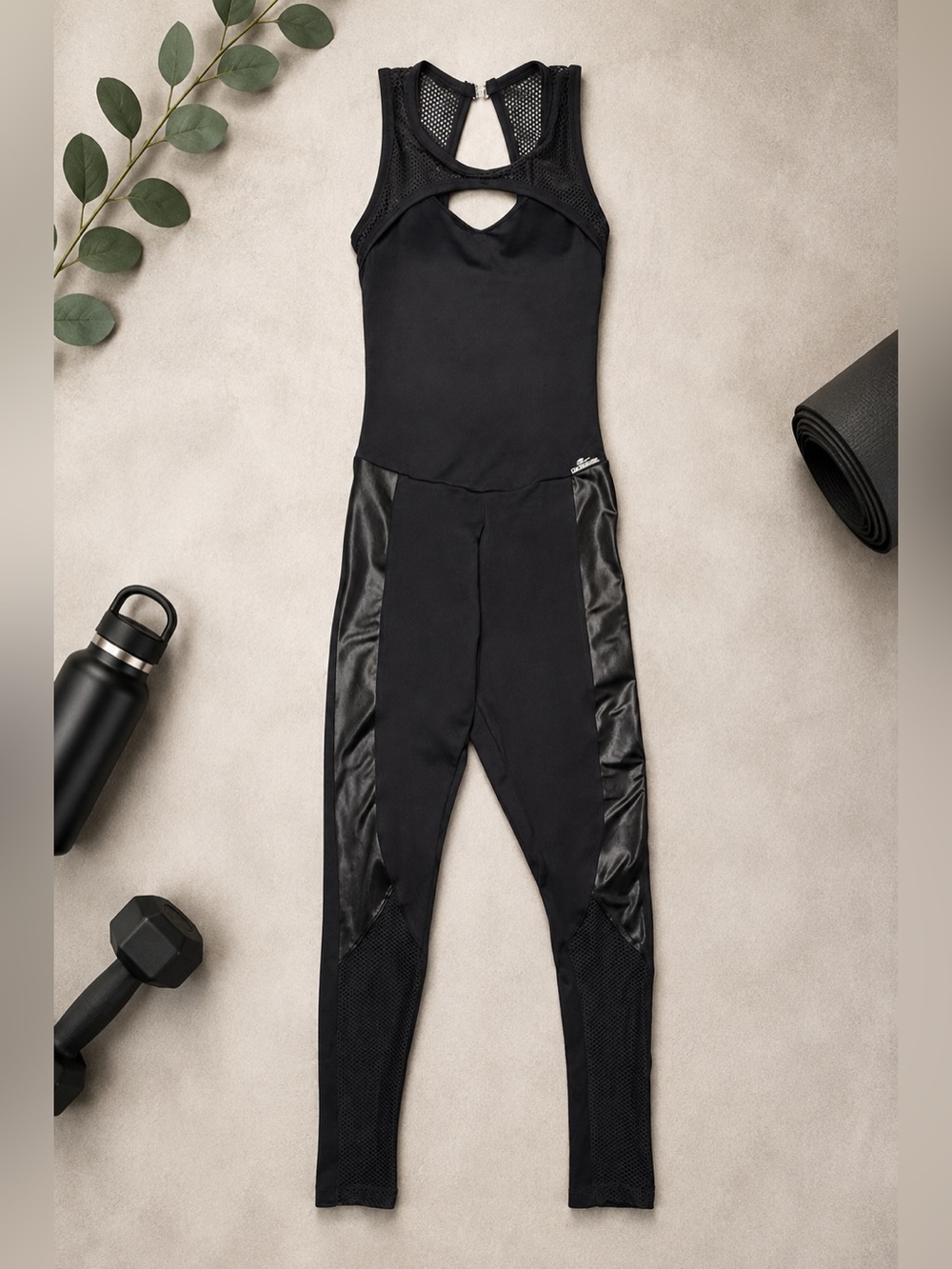 Caju Brasil Black Mesh Cutout Full Length Fitness Jumpsuit Catsuit